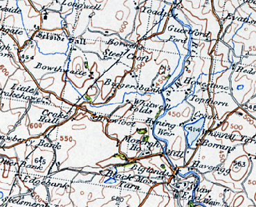 Map showing Yoad Pot, a few miles NNE of Kendal (at the top)